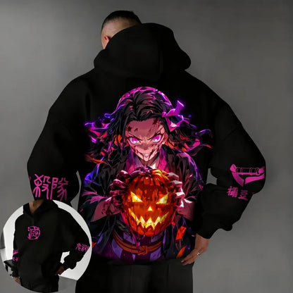 Demon Slayer Halloween Co Branded Hoodie Autumn/Winter Men's New Hashibira Inosuke Anime Printed Casual Loose