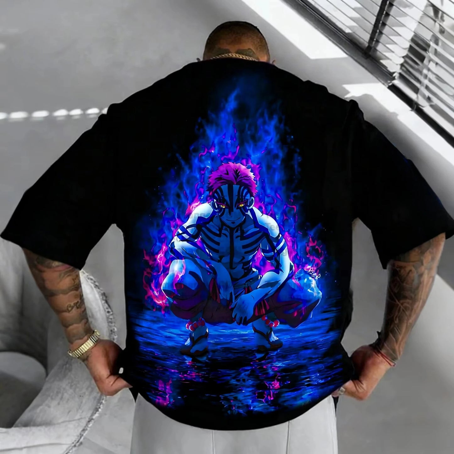 Demon Slayer Men's and Women's T-shirt 2026 Summer New Akaza Anime Printed Harajuku PFashion Trend Y2K Casual Tees Streetwear