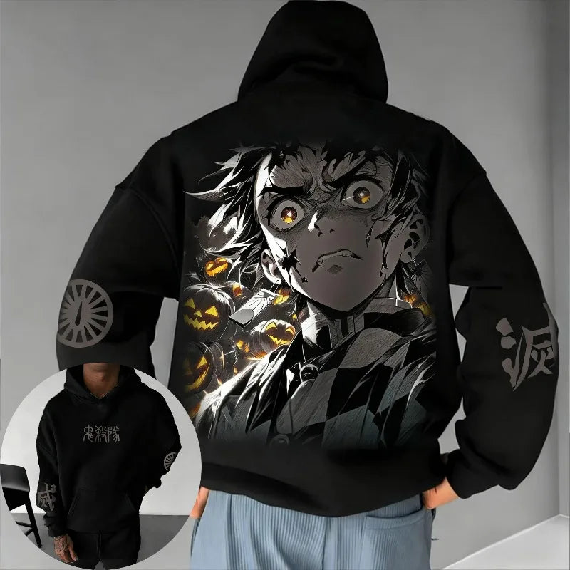 Demon Slayer Halloween Co Branded Hoodie Autumn/Winter Men's New Hashibira Inosuke Anime Printed Casual Loose