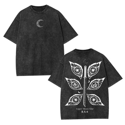 25 new fashion hot anime demon killer Kokushibo military T-shirt men's washed casual loose Harajuku men's retro T-shirt