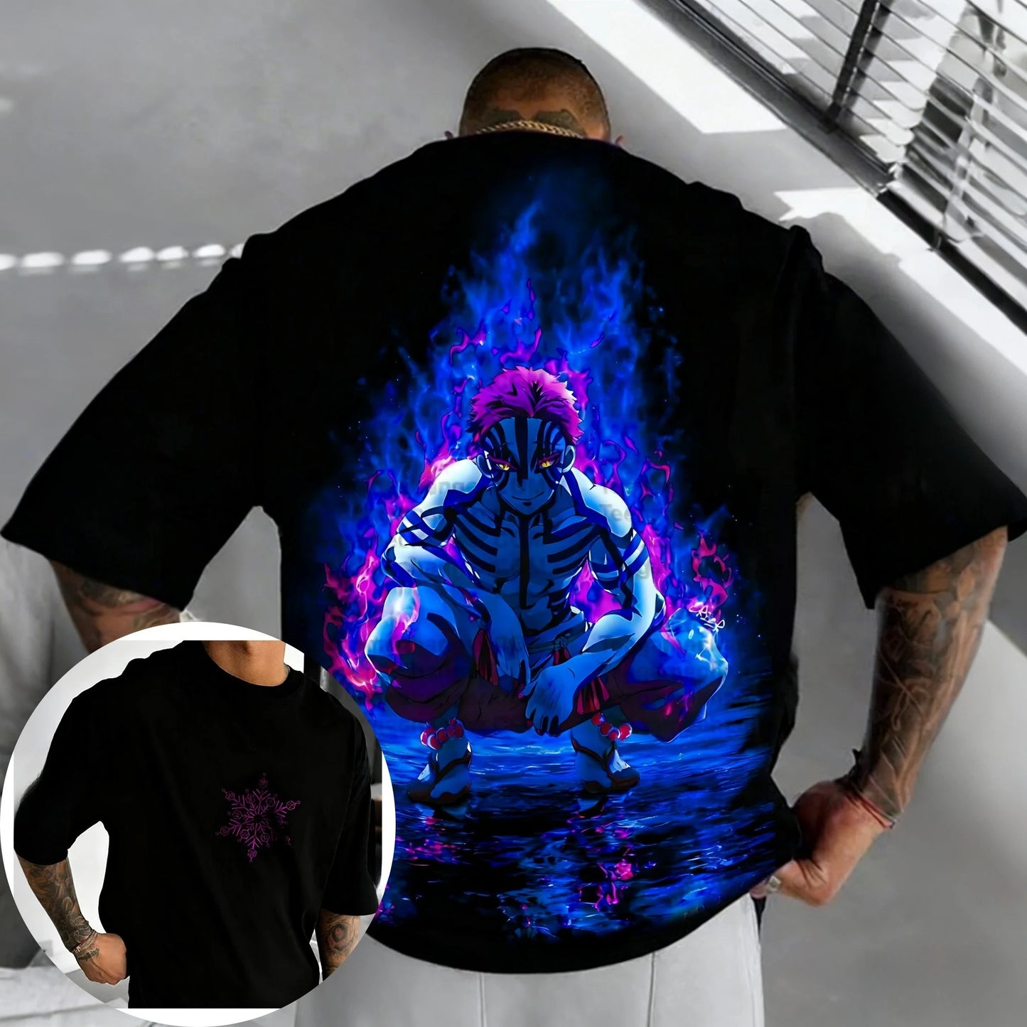 Demon Slayer Men's and Women's T-shirt 2026 Summer New Akaza Anime Printed Harajuku PFashion Trend Y2K Casual Tees Streetwear