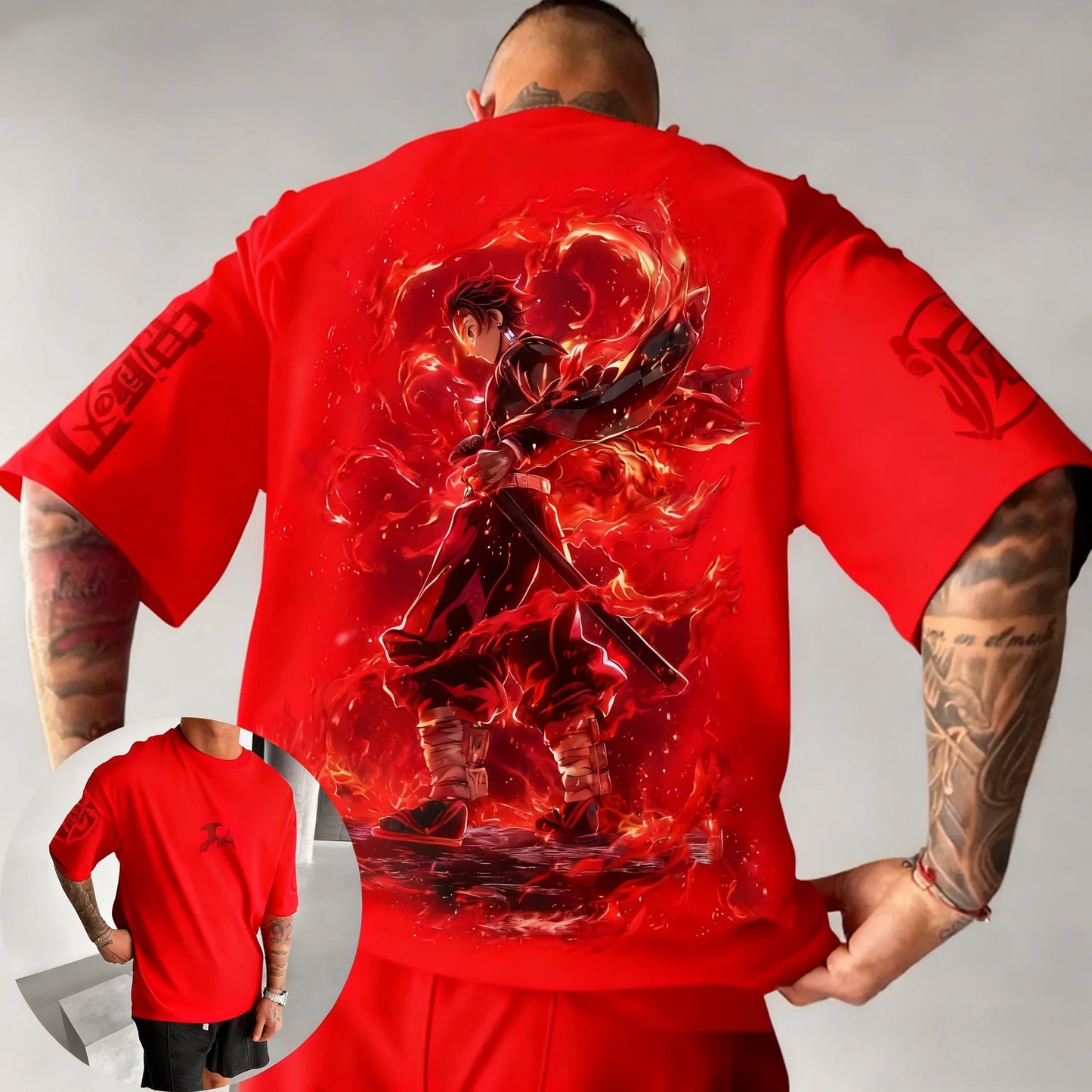 Demon Slayer Anime Co Branded Printed T-shirt Summer New Men's Japanese Harajuku Loose Casual Children's Parent Child Top