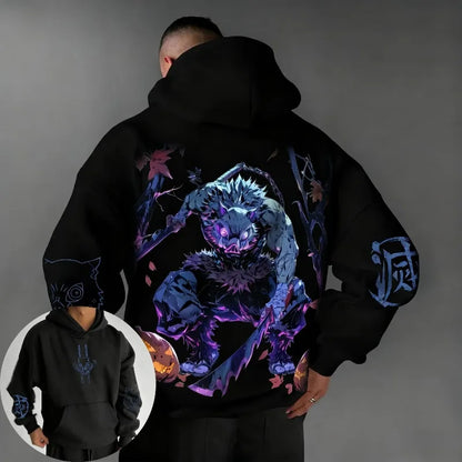 Demon Slayer Halloween Co Branded Hoodie Autumn/Winter Men's New Hashibira Inosuke Anime Printed Casual Loose