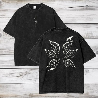 25 new fashion hot anime demon killer Kokushibo military T-shirt men's washed casual loose Harajuku men's retro T-shirt