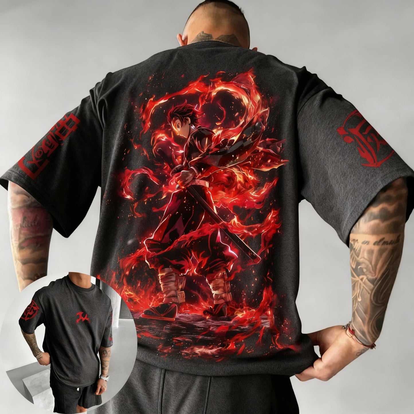 Demon Slayer Anime Co Branded Printed T-shirt Summer New Men's Japanese Harajuku Loose Casual Children's Parent Child Top